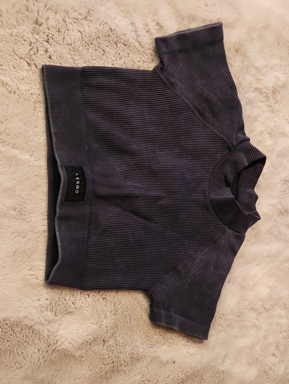 Ribbed Mock Neck Crop Top in Acid Washed Dark Navy